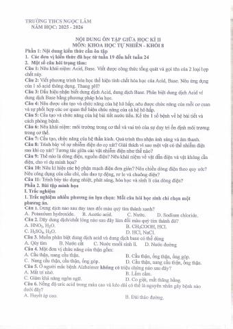 Đề cương ôn tập Giữa kì 2 KHTN 8 năm 2025–2026 trường THCS Ngọc Lâm (Hà Nội)